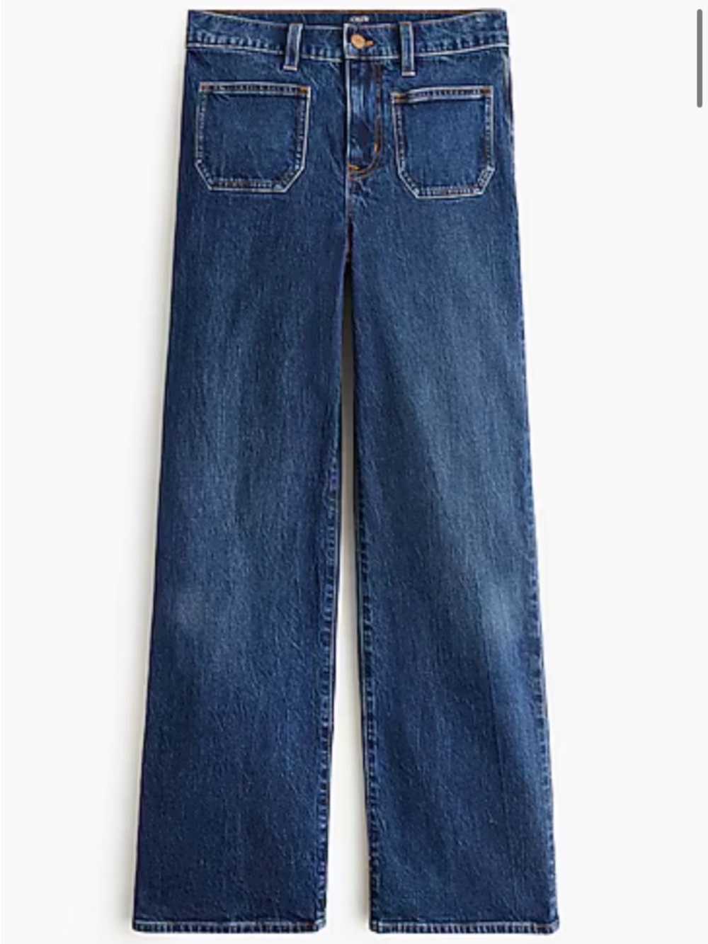 Slim Wide-Leg Patch Pocket Jeans Womens Jeans - Blue